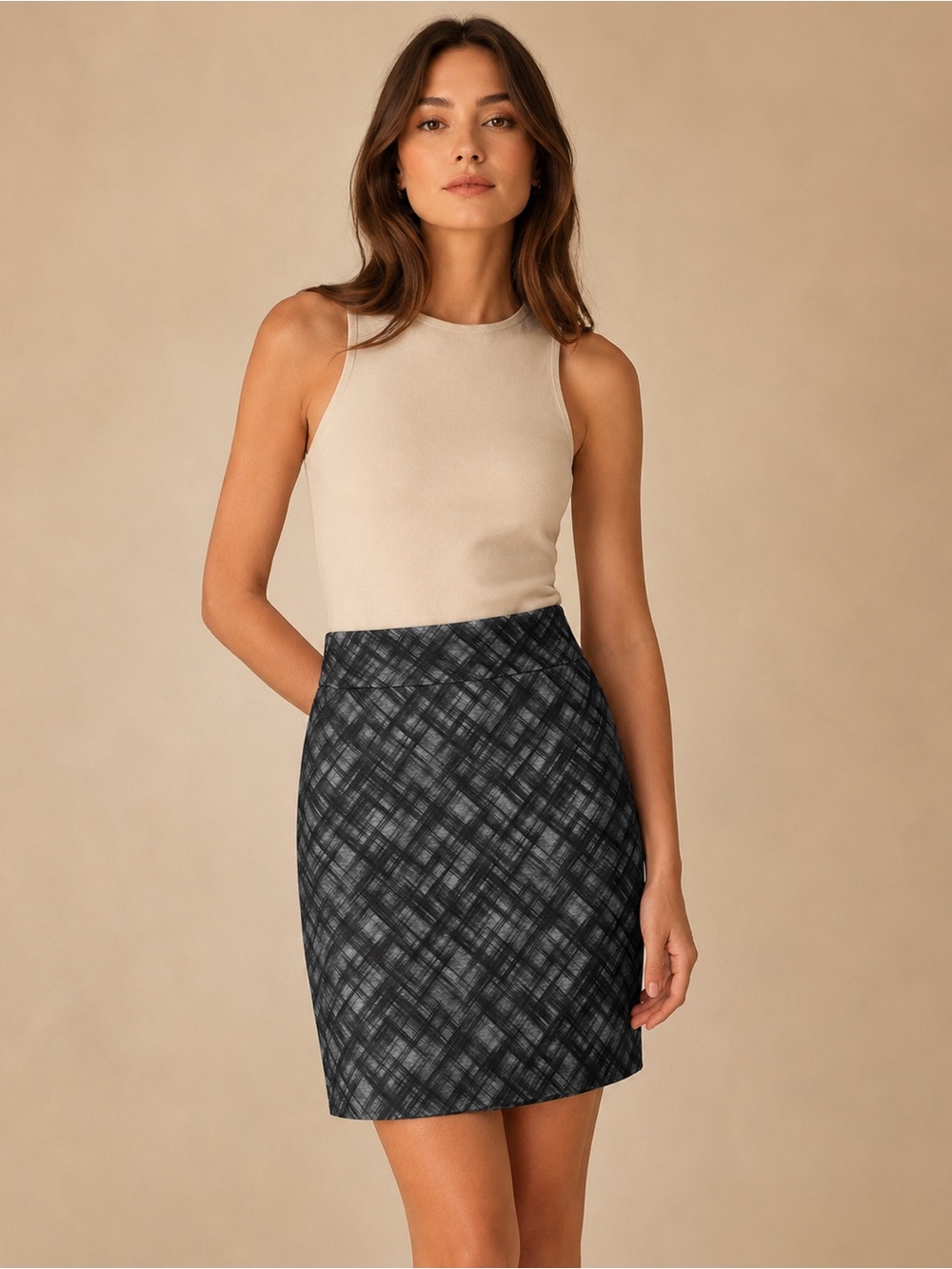 Margaret M Black & Gray Crosshatch Pencil Skirt